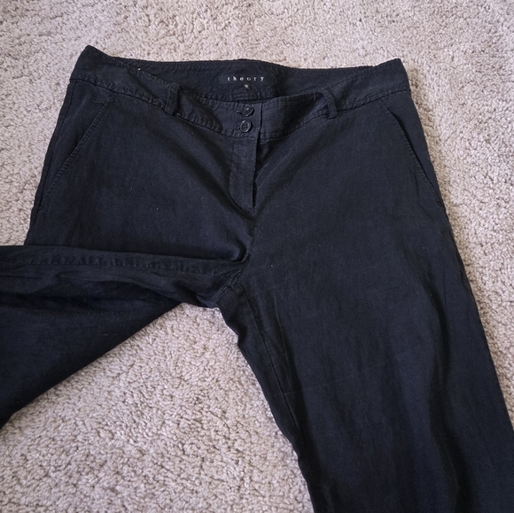 THEORY 62% Linen Blend Black  Pants Mid Rise Wide Leg Trousers Size 10 - Picture 6 of 16